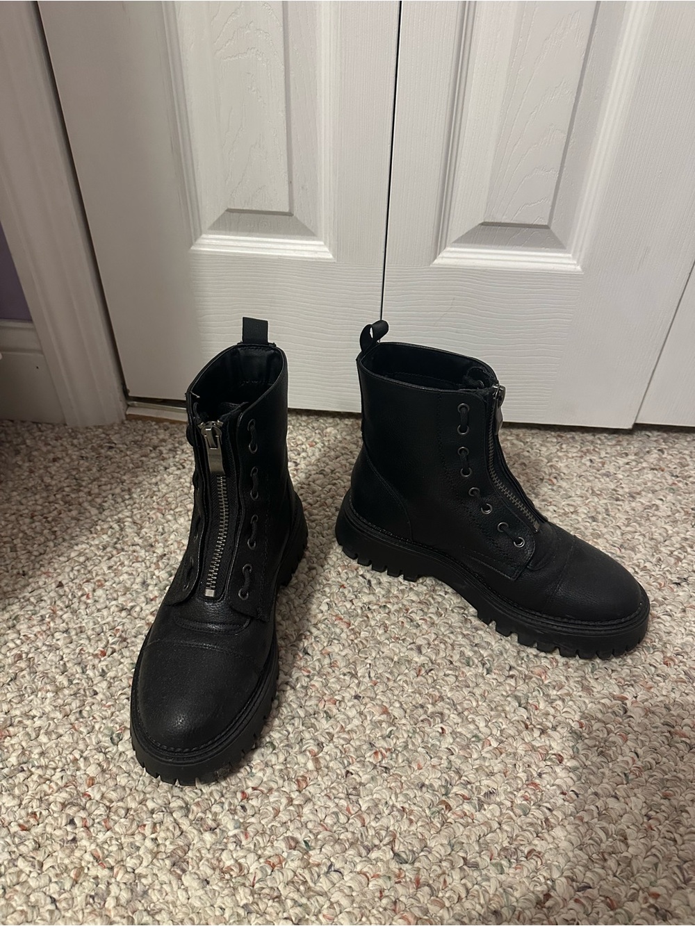 Sincerely Jules Black Leather Zip Combat Boots